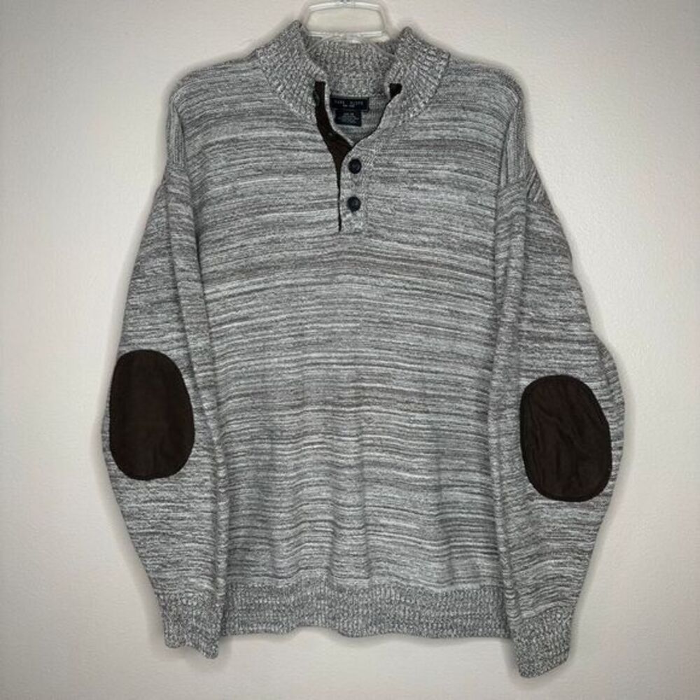 Park Slope‎ Men's Marled Cotton Henley Sweater with Elbow Patches 2X Grampacore
